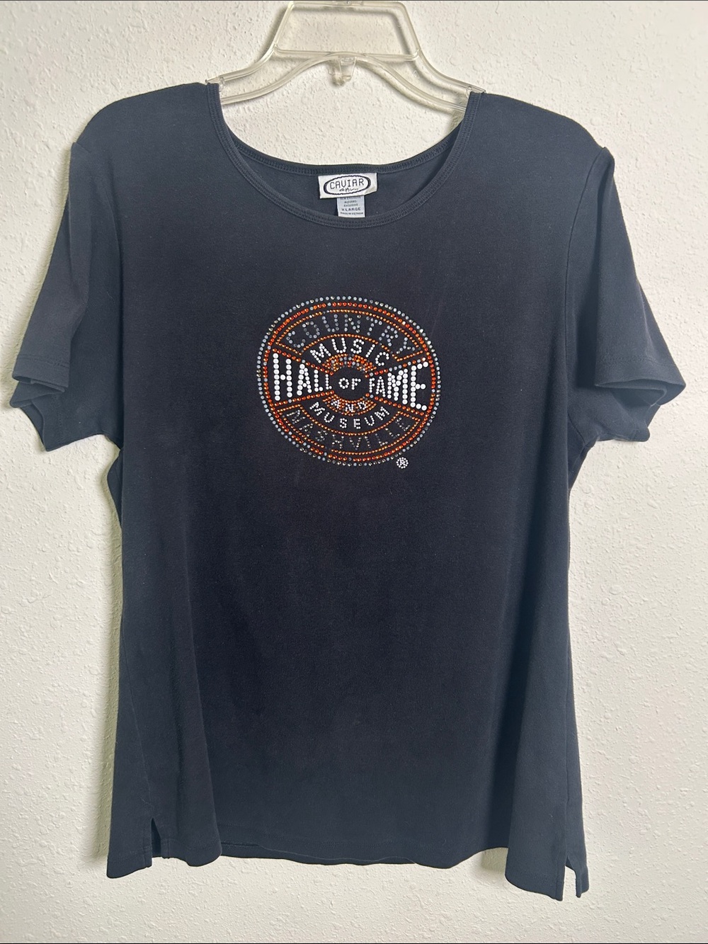 Country Music Hall of Fame Nashville Caviar Black T-Shirt Rhinestones Women’s XL